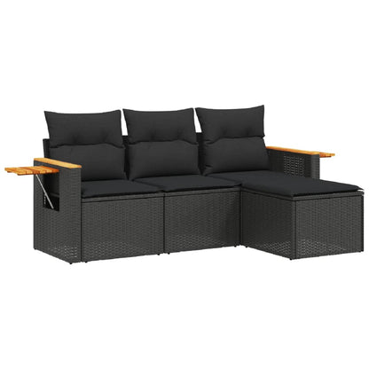 Set Divani da Giardino 4 pz con Cuscini Nero in Polyrattan - homemem39