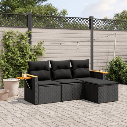 Set Divani da Giardino 4 pz con Cuscini Nero in Polyrattan | homemem39