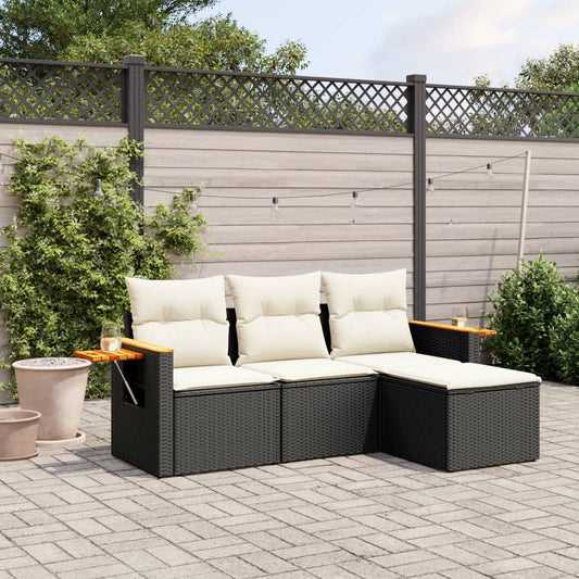 Set Divani da Giardino 4 pz con Cuscini Nero in Polyrattan - homemem39