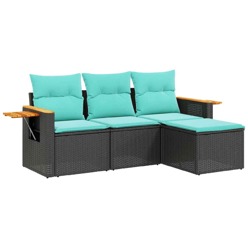 Set Divani da Giardino 4 pz con Cuscini Nero in Polyrattan - homemem39