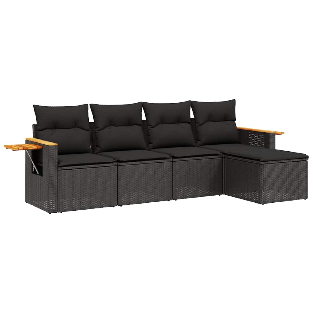 Set Divani da Giardino 5 pz con Cuscini in Polyrattan Nero | homemem39