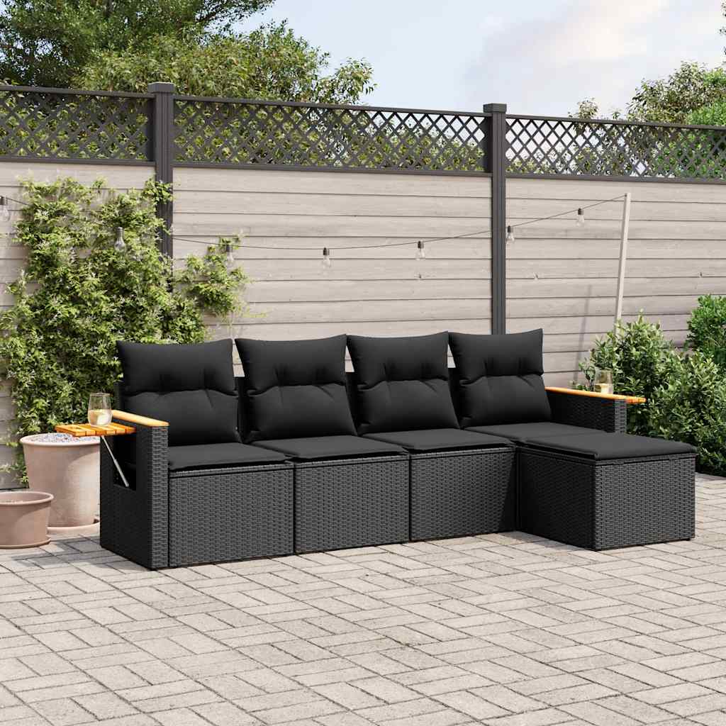 Set Divani da Giardino 5 pz con Cuscini in Polyrattan Nero | homemem39
