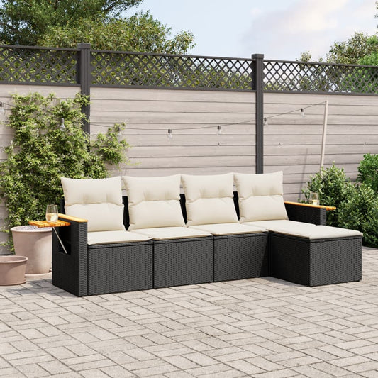 Set Divani da Giardino 5 pz con Cuscini in Polyrattan Nero - homemem39