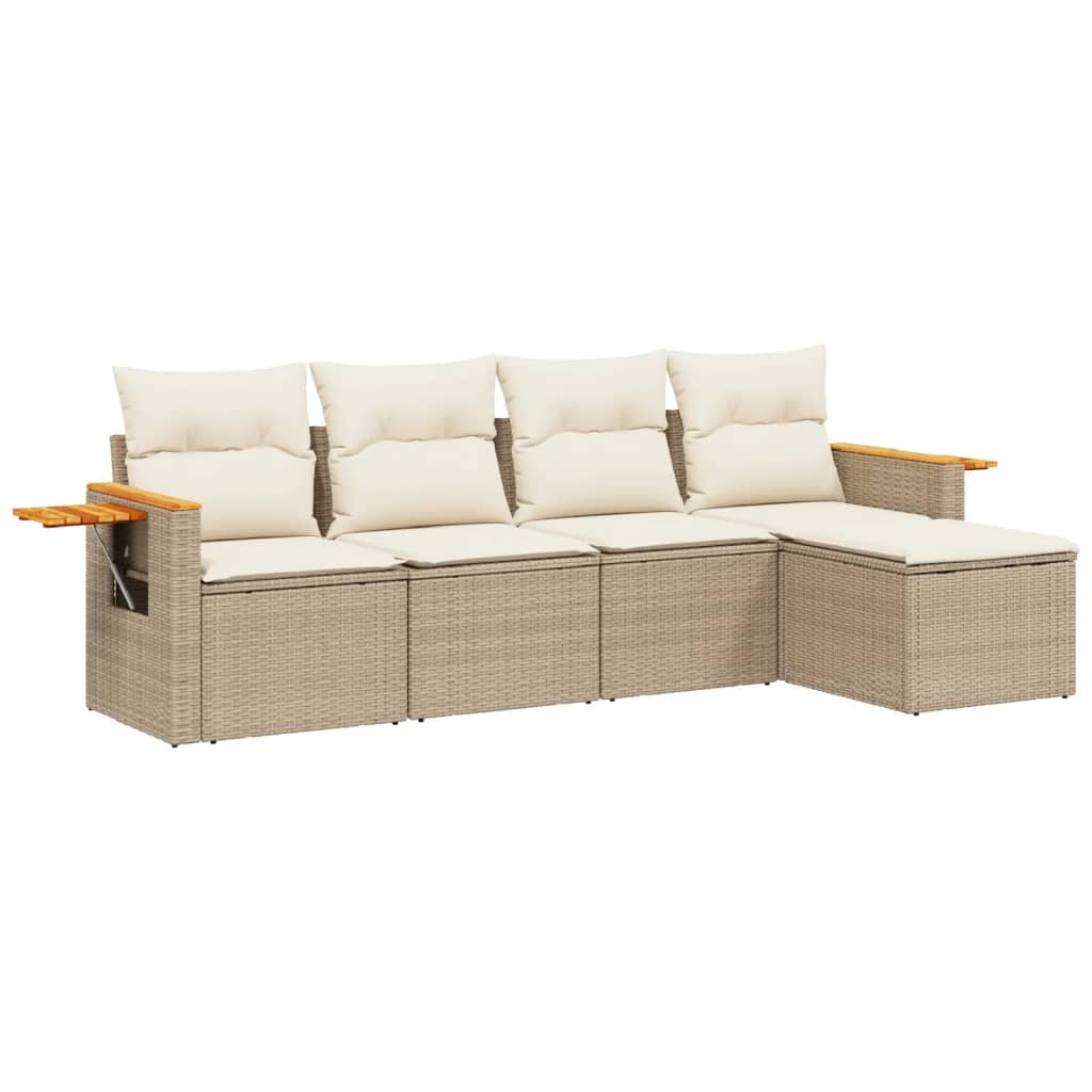Set Divano da Giardino 5 pz con Cuscini Beige in Polyrattan - homemem39