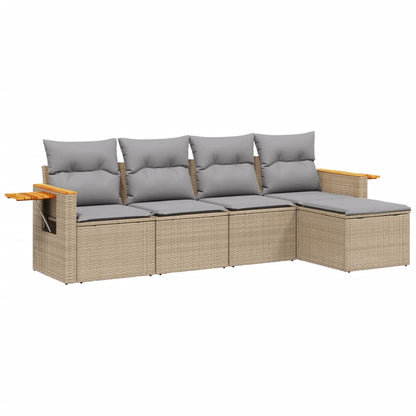 Set Divano da Giardino 5 pz con Cuscini Beige in Polyrattan - homemem39