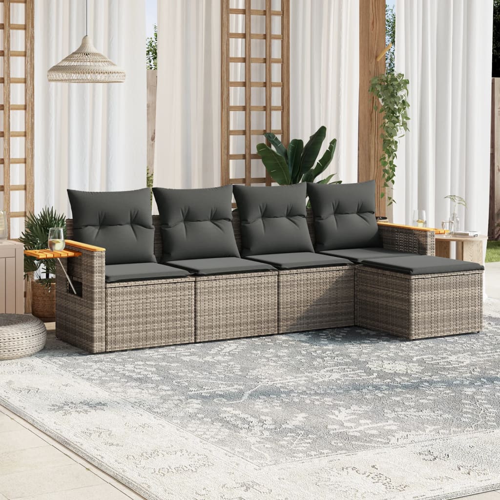 Set Divano da Giardino 5 pz con Cuscini Grigio in Polyrattan - homemem39