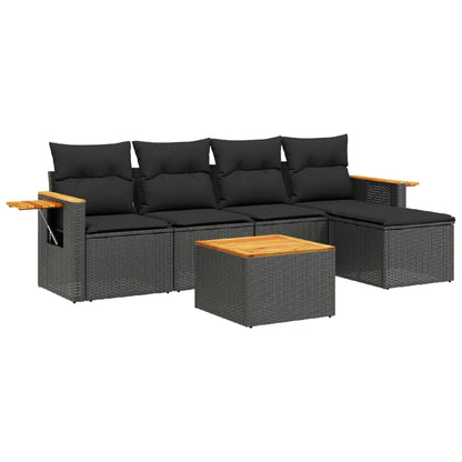 Set Divano da Giardino 6 pz con Cuscini Nero in Polyrattan - homemem39