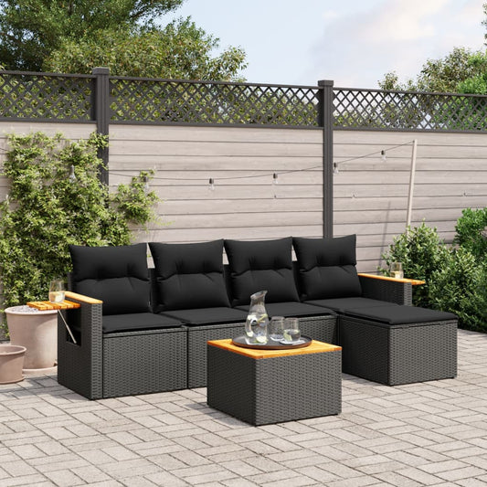 Set Divano da Giardino 6 pz con Cuscini Nero in Polyrattan - homemem39