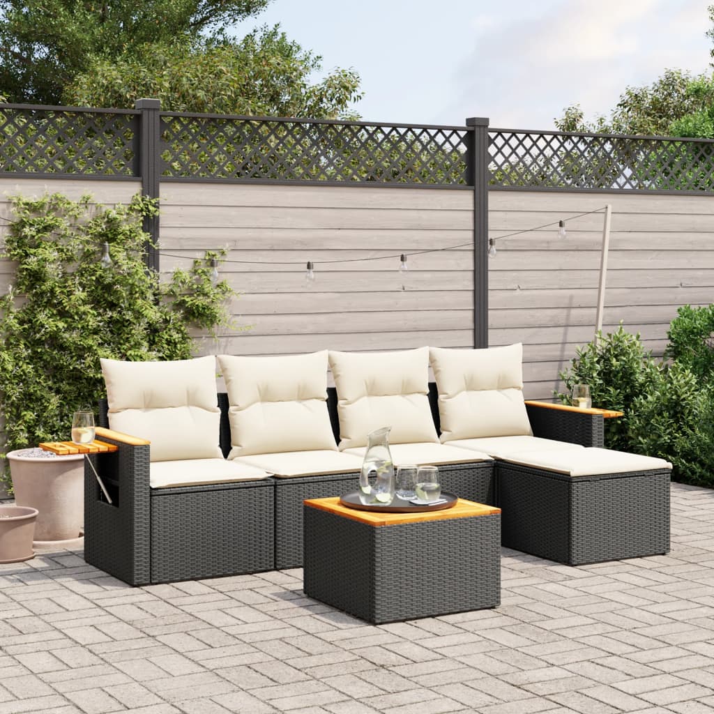 Set Divano da Giardino 6 pz con Cuscini Nero in Polyrattan - homemem39