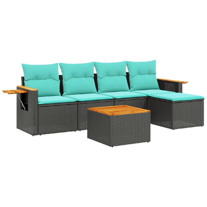 Set Divani da Giardino 6 pz con Cuscini Nero in Polyrattan - homemem39