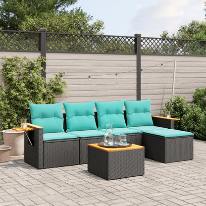 Set Divani da Giardino 6 pz con Cuscini Nero in Polyrattan - homemem39