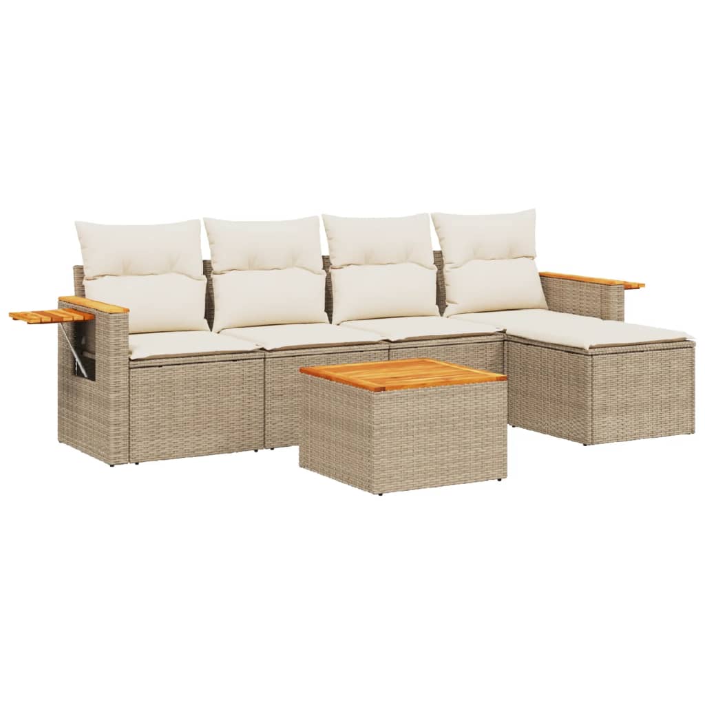 Set Divano da Giardino 6 pz con Cuscini Beige in Polyrattan - homemem39