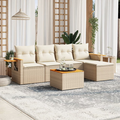 Set Divano da Giardino 6 pz con Cuscini Beige in Polyrattan - homemem39