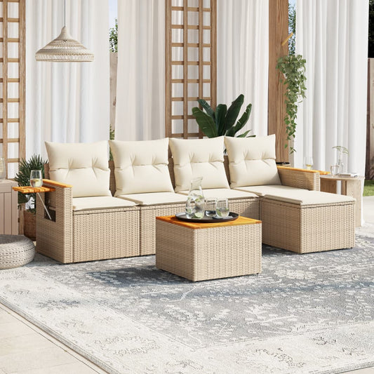 Set Divano da Giardino 6 pz con Cuscini Beige in Polyrattan - homemem39