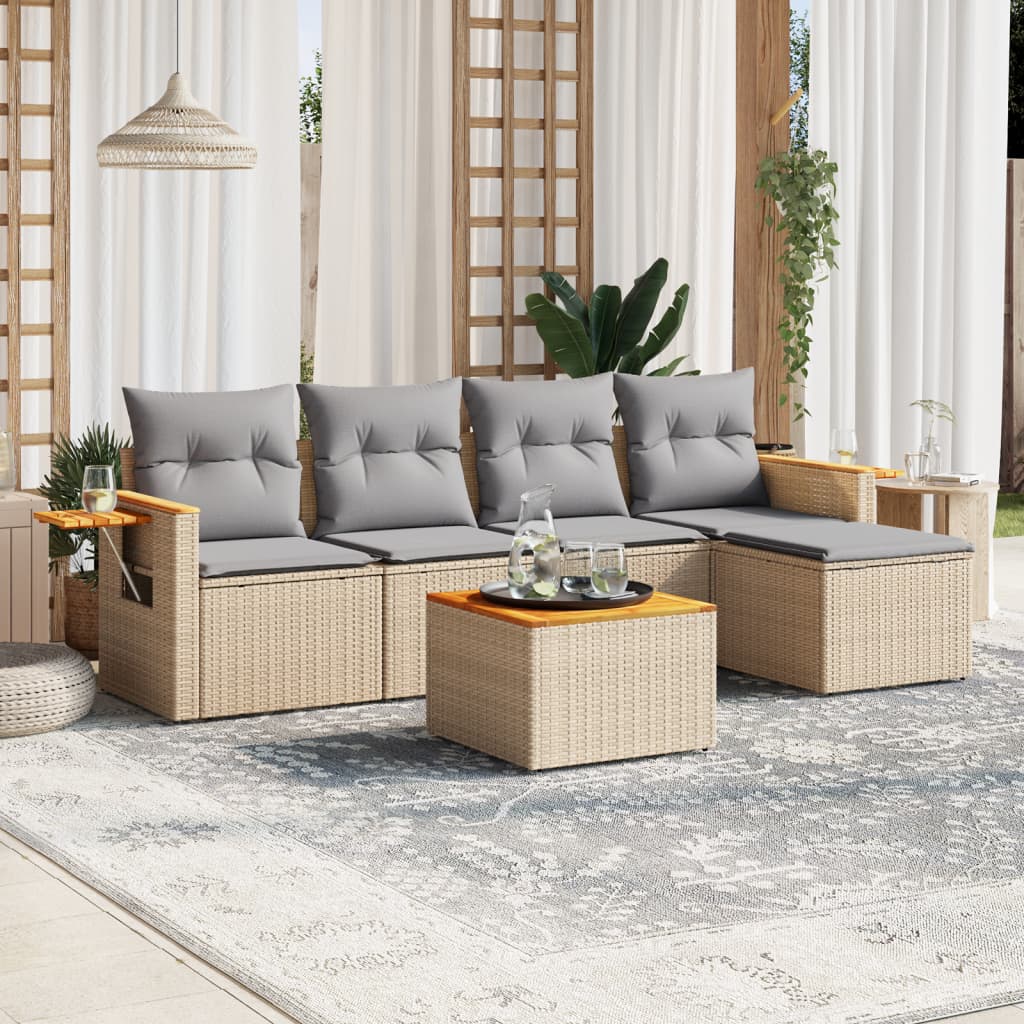 Set Divano da Giardino 6 pz con Cuscini Beige in Polyrattan - homemem39