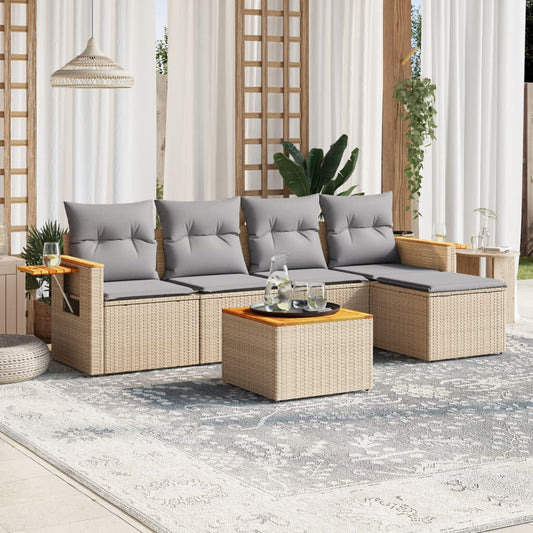 Set Divano da Giardino 6 pz con Cuscini Beige in Polyrattan - homemem39