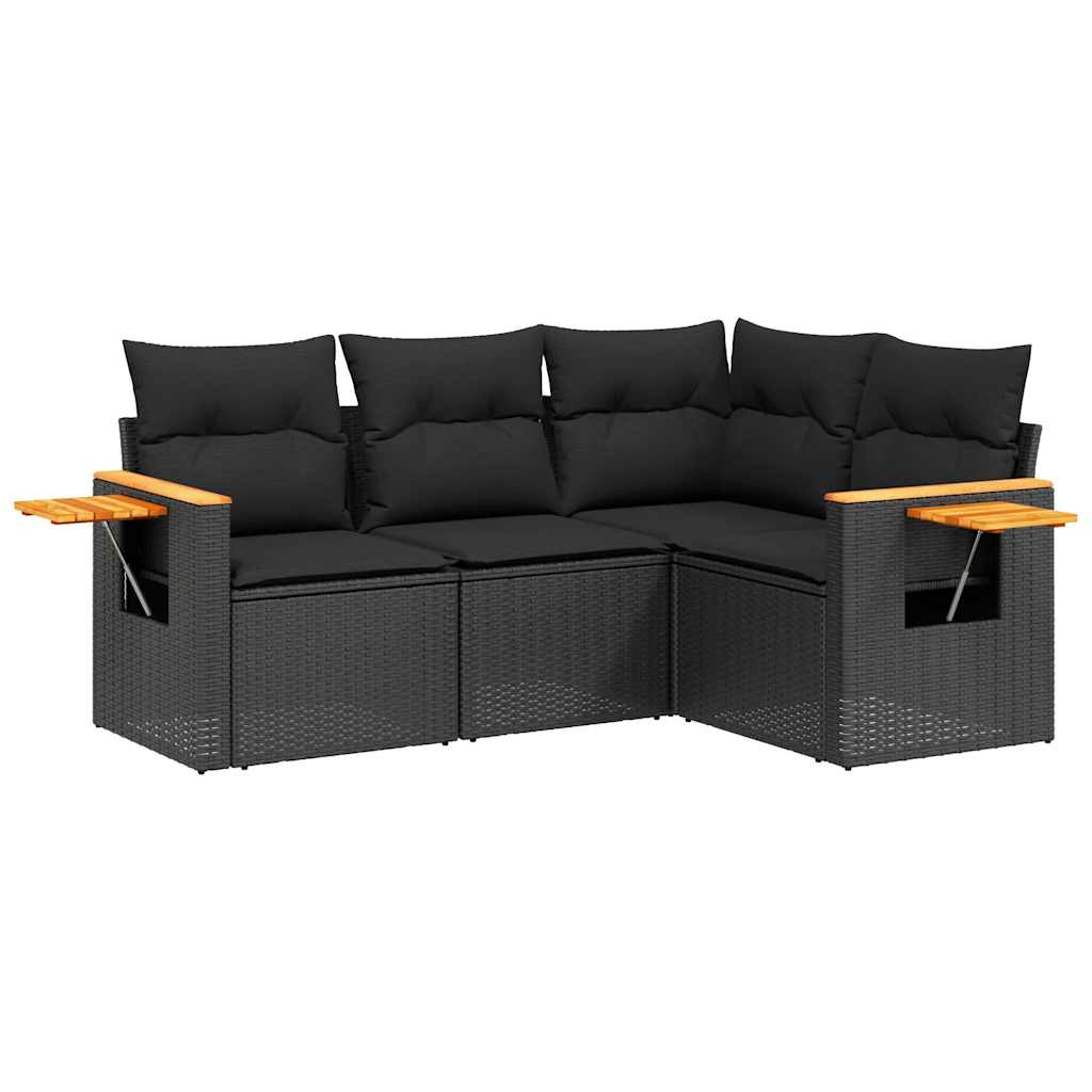 Set Divani da Giardino 4 pz con Cuscini Nero in Polyrattan | homemem39