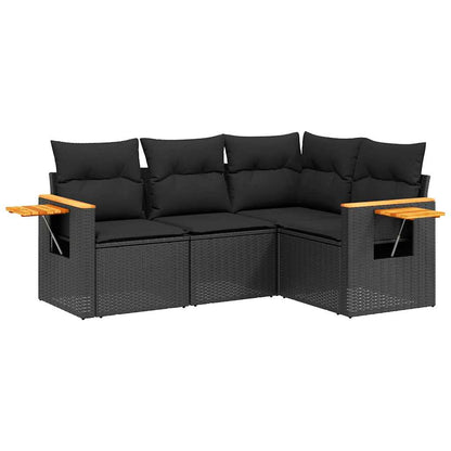 Set Divani da Giardino 4 pz con Cuscini Nero in Polyrattan | homemem39