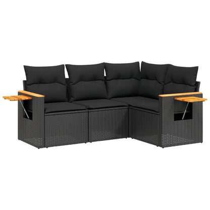 Set Divani da Giardino 4 pz con Cuscini Nero in Polyrattan - homemem39