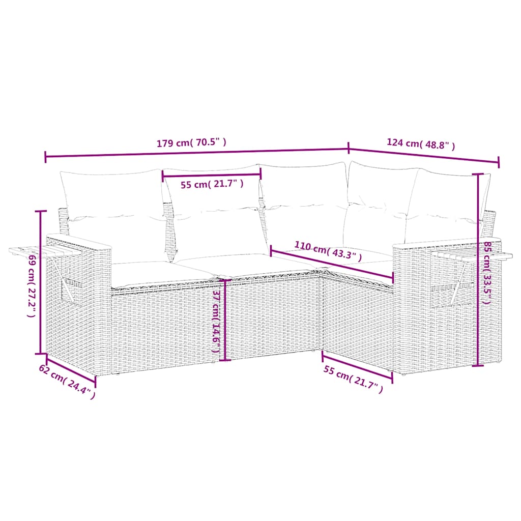 Set Divani da Giardino 4 pz con Cuscini Nero in Polyrattan | homemem39