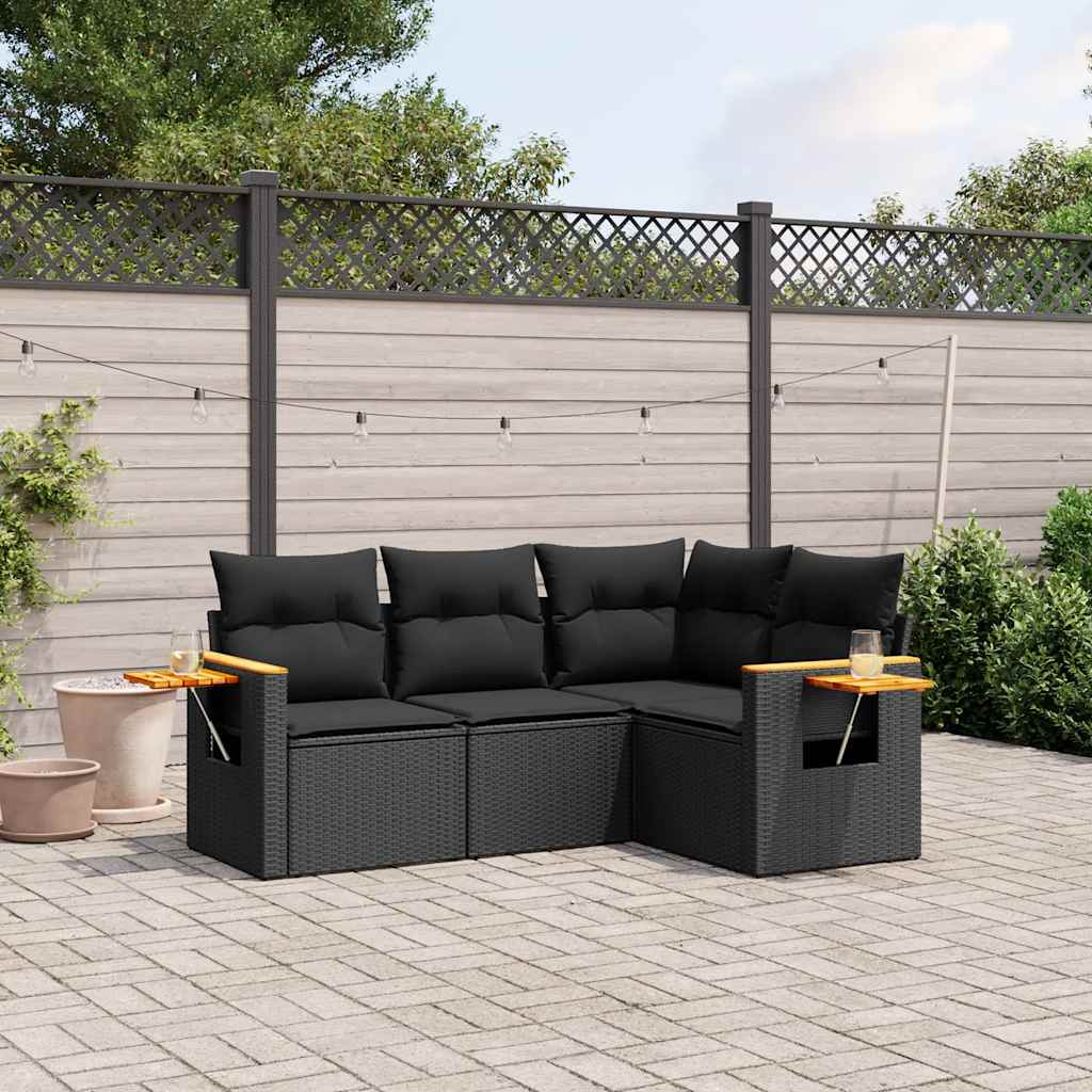 Set Divani da Giardino 4 pz con Cuscini Nero in Polyrattan | homemem39
