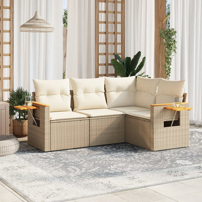 Set Divano da Giardino 4 pz con Cuscini Beige in Polyrattan - homemem39