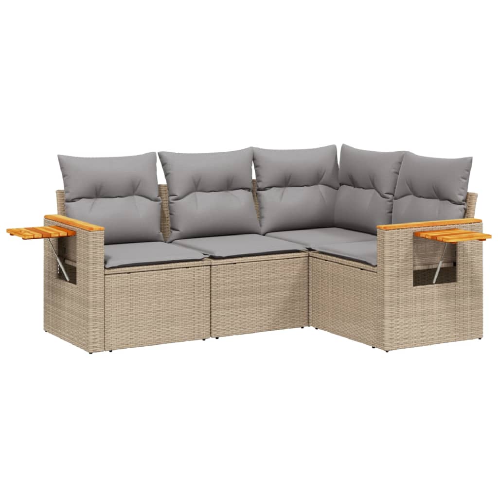 Set Divano da Giardino 4 pz con Cuscini Beige in Polyrattan - homemem39