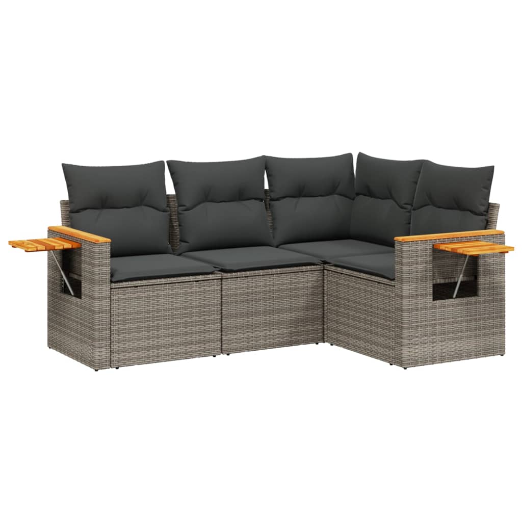 Set Divani da Giardino 4 pz con Cuscini in Polyrattan Grigio - homemem39
