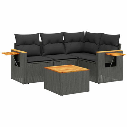 Set Divani da Giardino 5 pz con Cuscini in Polyrattan Nero | homemem39