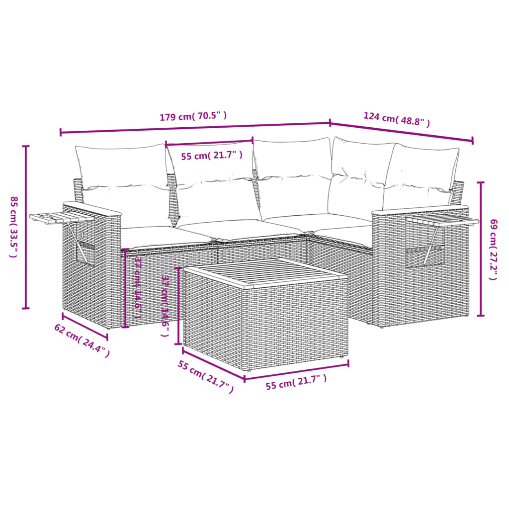 Set Divani da Giardino 5 pz con Cuscini in Polyrattan Nero | homemem39