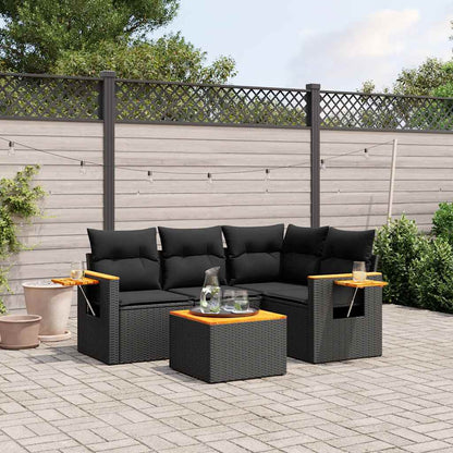 Set Divani da Giardino 5 pz con Cuscini in Polyrattan Nero | homemem39