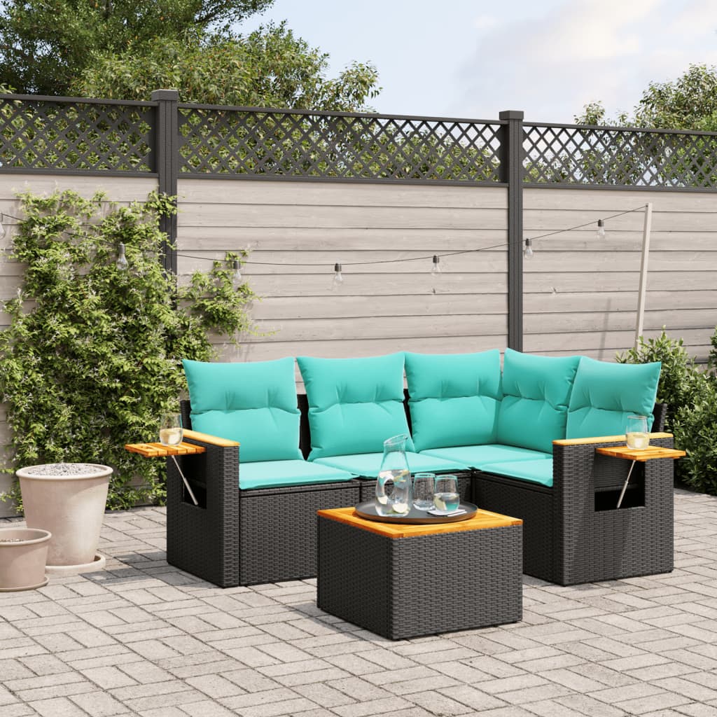 Set Divani da Giardino 5 pz con Cuscini Nero in Polyrattan - homemem39