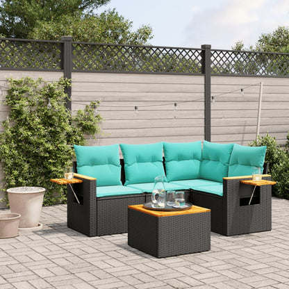 Set Divani da Giardino 5 pz con Cuscini Nero in Polyrattan - homemem39