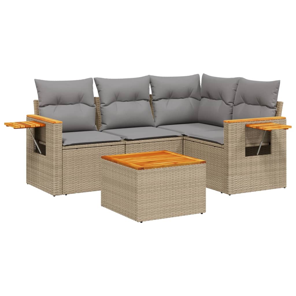 Set Divano da Giardino 5 pz con Cuscini Beige in Polyrattan - homemem39