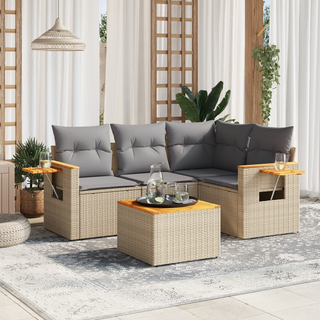 Set Divano da Giardino 5 pz con Cuscini Beige in Polyrattan | homemem39