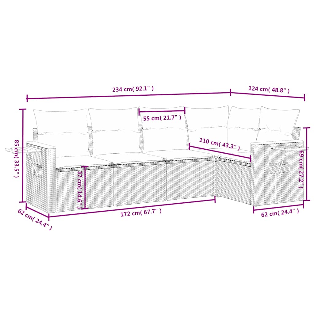 Set Divani da Giardino 5 pz con Cuscini in Polyrattan Nero | homemem39