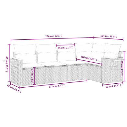 Set Divani da Giardino 5 pz con Cuscini in Polyrattan Nero | homemem39