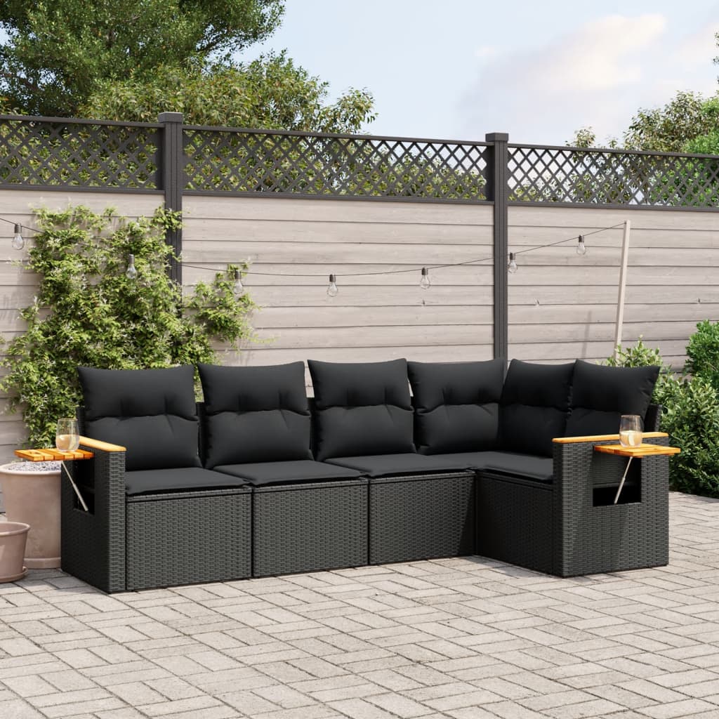 Set Divani da Giardino 5 pz con Cuscini in Polyrattan Nero - homemem39