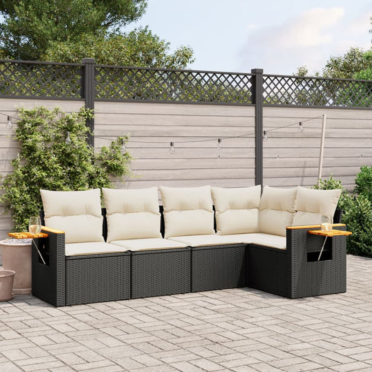 Set Divani da Giardino 5 pz con Cuscini in Polyrattan Nero - homemem39