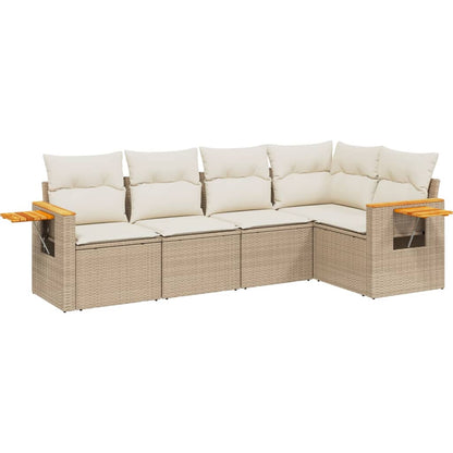 Set Divano da Giardino 5 pz con Cuscini Beige in Polyrattan - homemem39
