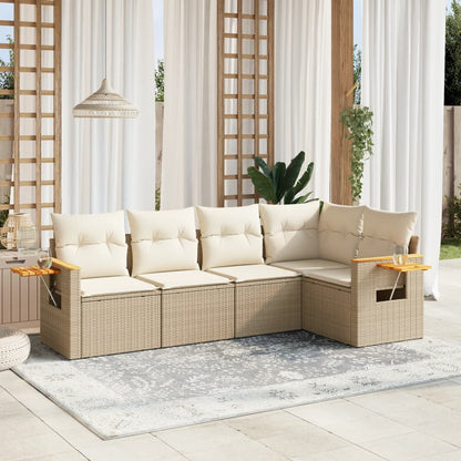 Set Divano da Giardino 5 pz con Cuscini Beige in Polyrattan - homemem39