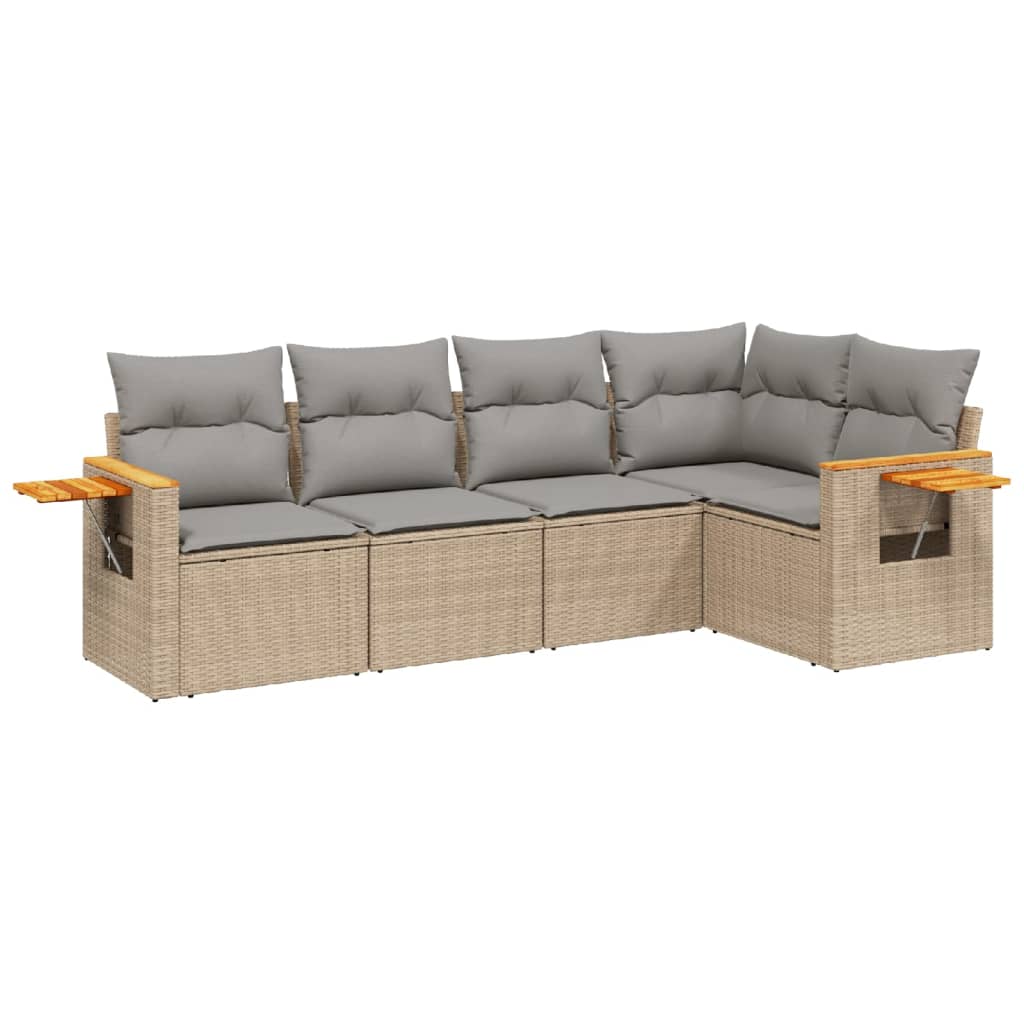 Set Divano da Giardino 5 pz con Cuscini Beige in Polyrattan - homemem39