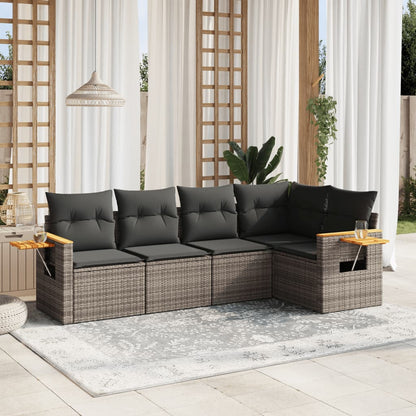 Set Divano da Giardino 5 pz con Cuscini Grigio in Polyrattan - homemem39