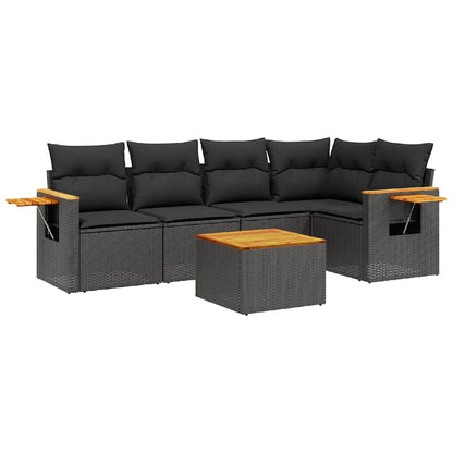 Set Divano da Giardino 6 pz con Cuscini Nero in Polyrattan | homemem39