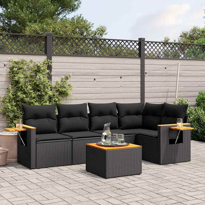 Set Divano da Giardino 6 pz con Cuscini Nero in Polyrattan | homemem39