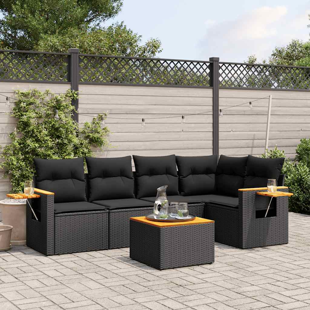 Set Divano da Giardino 6 pz con Cuscini Nero in Polyrattan | homemem39