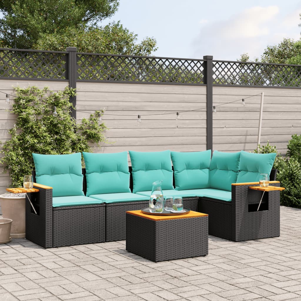 Set Divani da Giardino 6 pz con Cuscini Nero in Polyrattan - homemem39