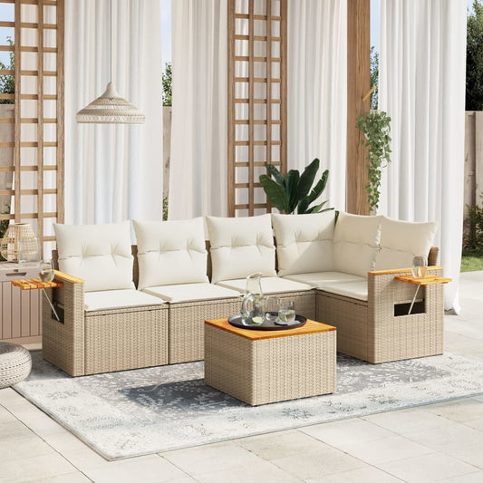 Set Divano da Giardino 6 pz con Cuscini Beige in Polyrattan - homemem39
