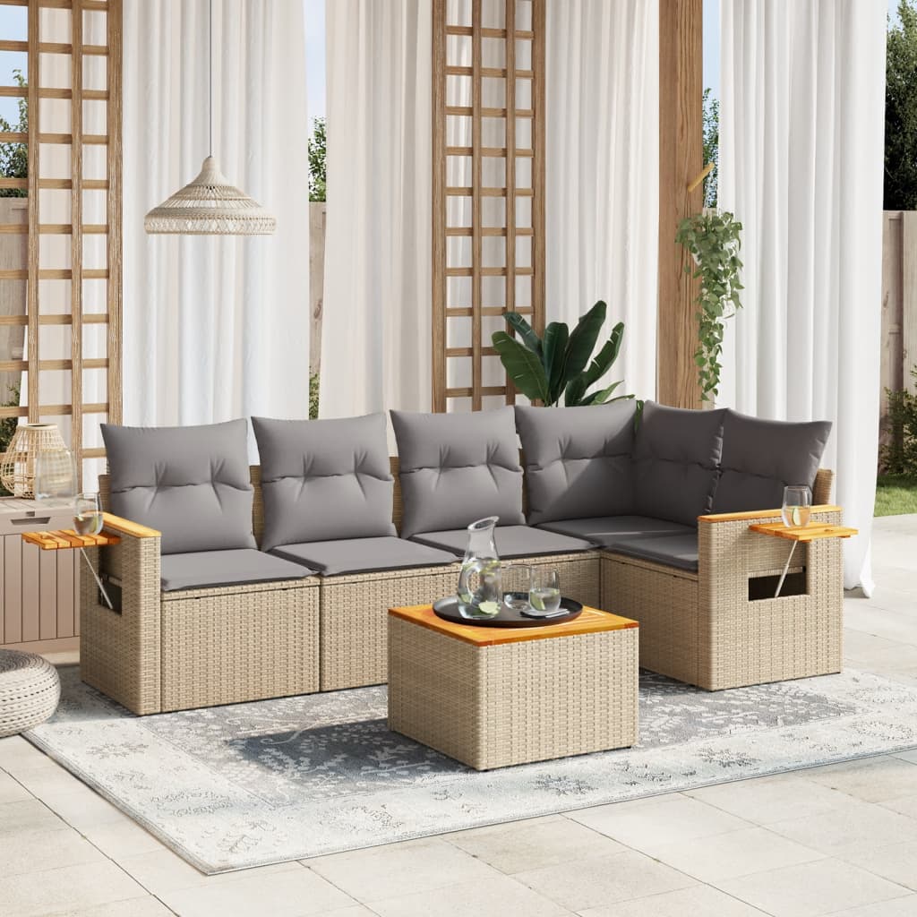 Set Divano da Giardino 6 pz con Cuscini Beige in Polyrattan - homemem39