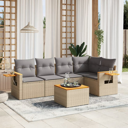 Set Divano da Giardino 6 pz con Cuscini Beige in Polyrattan - homemem39